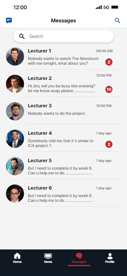 Messages page